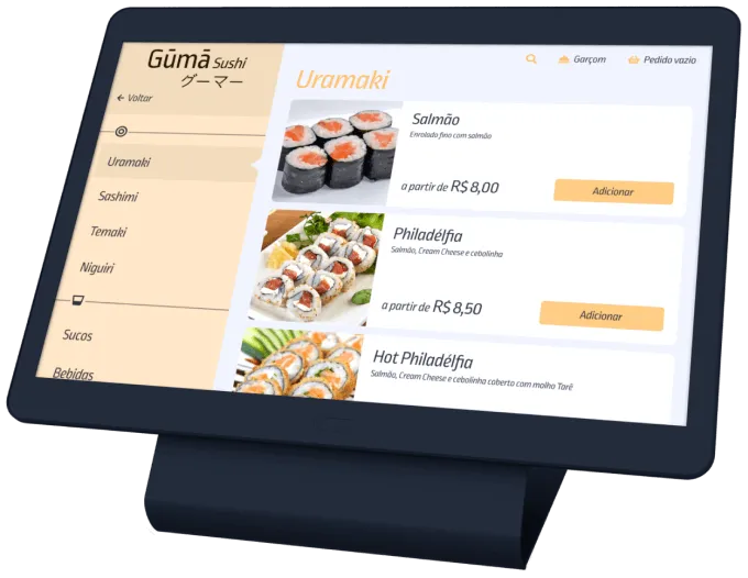 Tablet com cardápio digital de restaurante japonês 